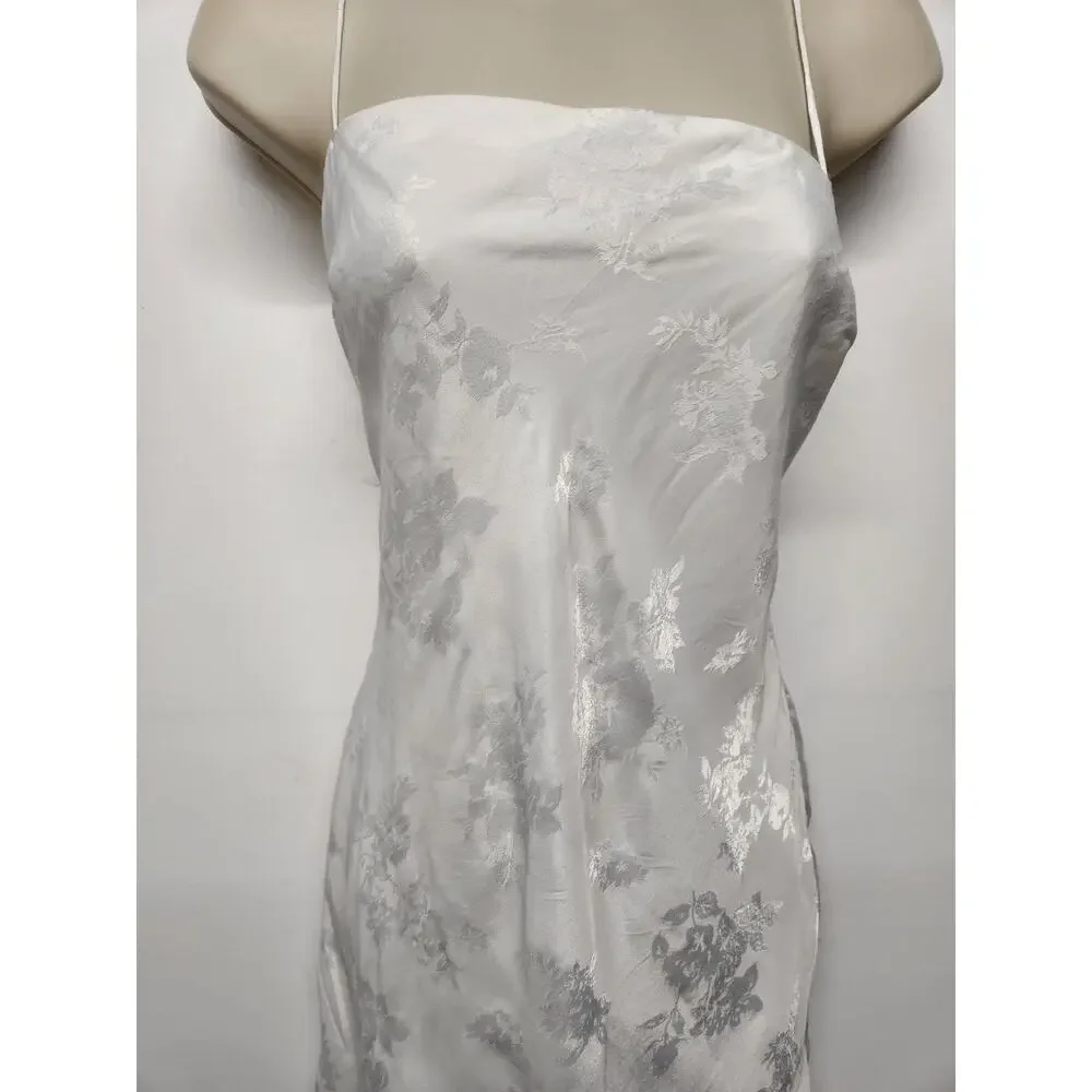 Abercrombie & Fitch Women's Julia Slip Satin Jacquard White Maxi Dress, Size MP